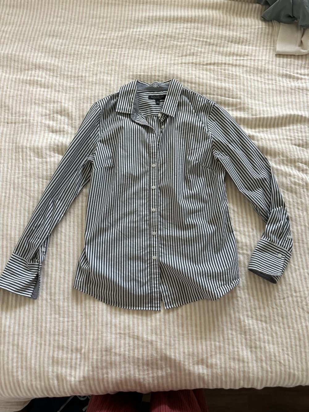 Banana Republic Dark Gray and White Striped Button-Down Shirt